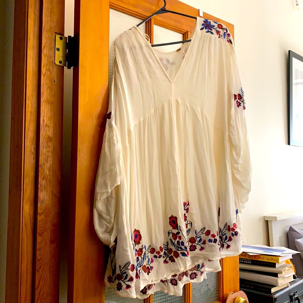 Free People flowy white dress with florals